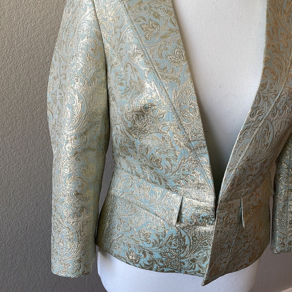 Tory Burch Gold/Mint Metallic Blazer Size 6 - Picture 3 of 13